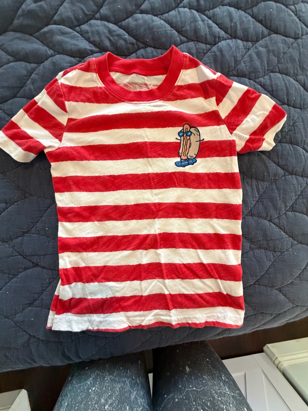 Carter's Red and White Striped Short Sleeve Tee with Hot Dog Patch